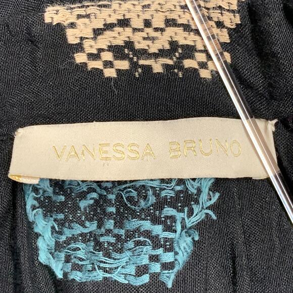 VANESSA BRUNO XS Black Multi Color Cotton Blend Embroidered V-Neck Tunic Blouse - Picture 5 of 6